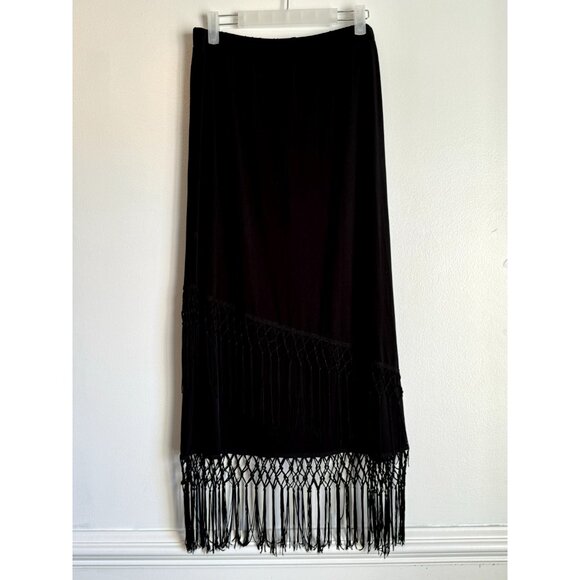 Chico's Farrah Fringe Midi Skirt Size Small Black Pull On Whimisgoth Festival - Picture 7 of 8